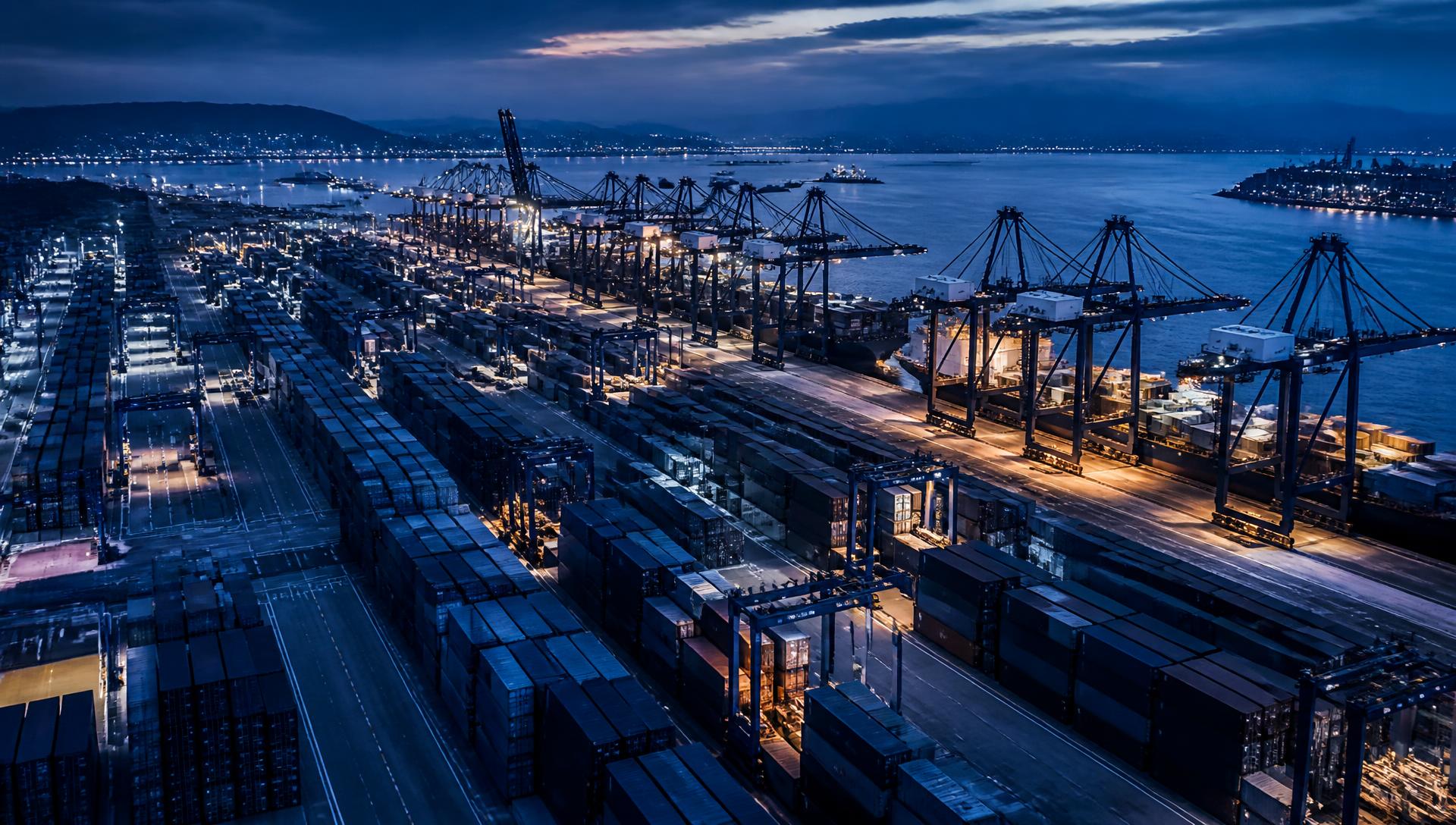 Vue aérienne d’un port à conteneurs, transport international entre la Chine et l’Europe